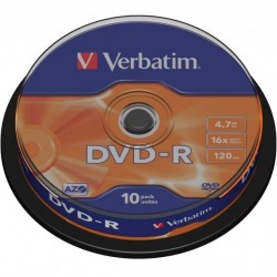Bobina de 10 DVD-R, Verbatim, 120 minutos, 4.7GB y 16x