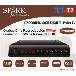 Receptor-Grabador TDT-T2 SPARK con Mando a distancia USB 2.0 HDMI DVB-T2 FULL HD