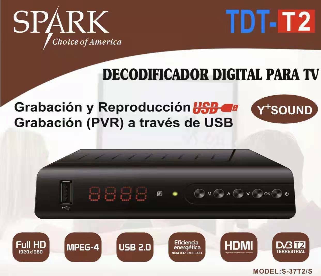 Receptor-Grabador TDT-T2 SPARK con Mando a distancia USB 2.0 HDMI